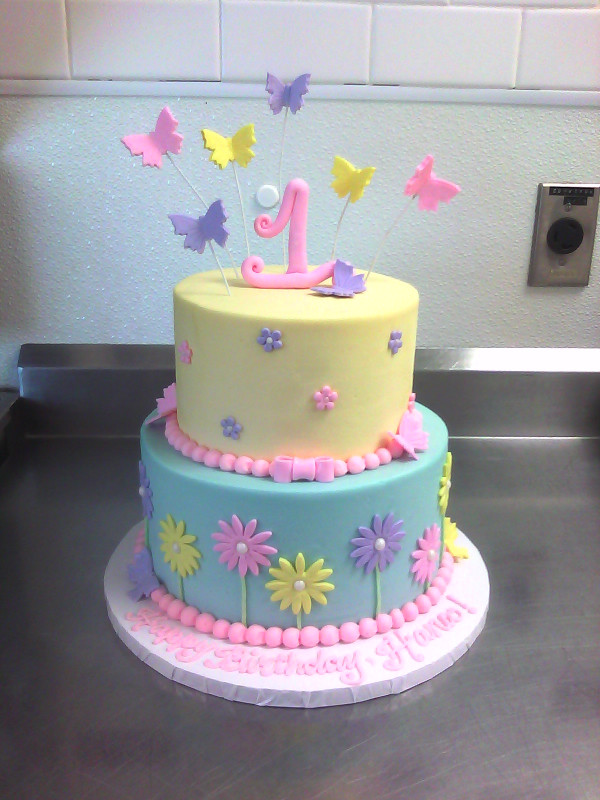 First Birthday Cake
 1st Birthday Cake with Butterflies & Flowers