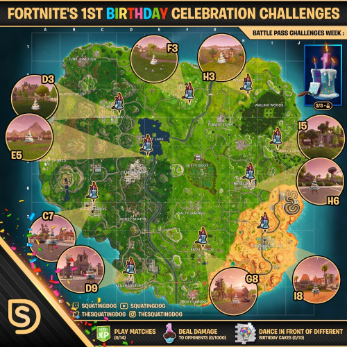 Fortnite Birthday Cake Map
 Fortnite All Birthday Cake locations Dance in front of