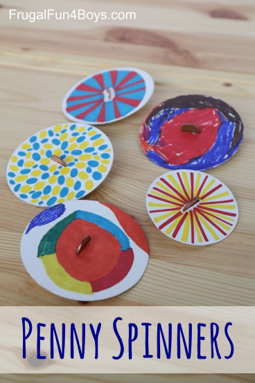 Fun And Easy Crafts For Kids
 Penny Spinners Toy Tops that Kids Can Make