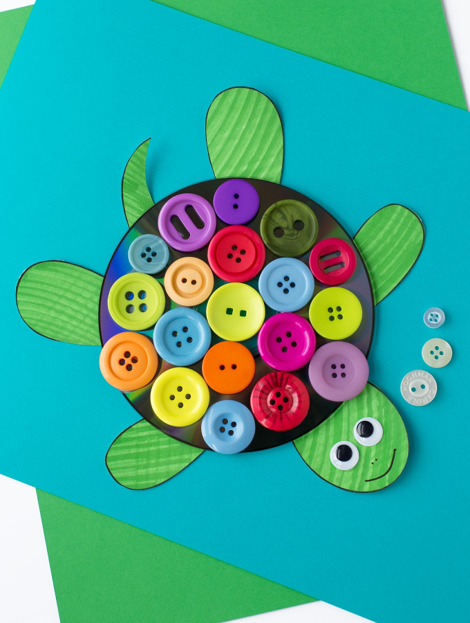 Fun Crafts For Kids
 Colorful CD & Button Turtle Craft for Kids