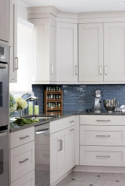 Kitchen Backsplash Ideas With White Cabinets
 White Kitchen Cabinets Blue Glass Backsplash Design Ideas