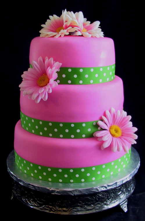 Pink Birthday Cake
 Bridal Shower Pink Gerber Daisy Cake – Bardstown KY