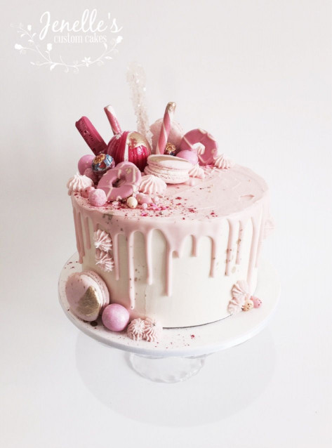 Pink Birthday Cake
 Pink and white drip cake By Jenelle s Custom Cakes