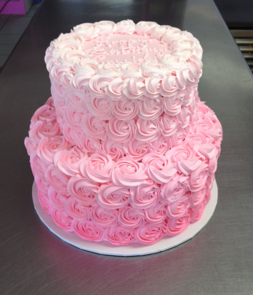 Pink Birthday Cake
 Pink Ombre Rosette tiered birthday cake Wild Flour Bakery