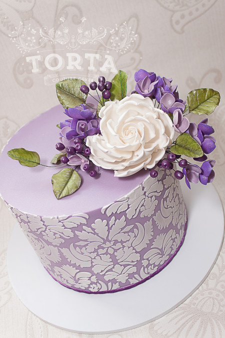 Purple Birthday Cake
 Purple Damask Birthday Cake CakeCentral