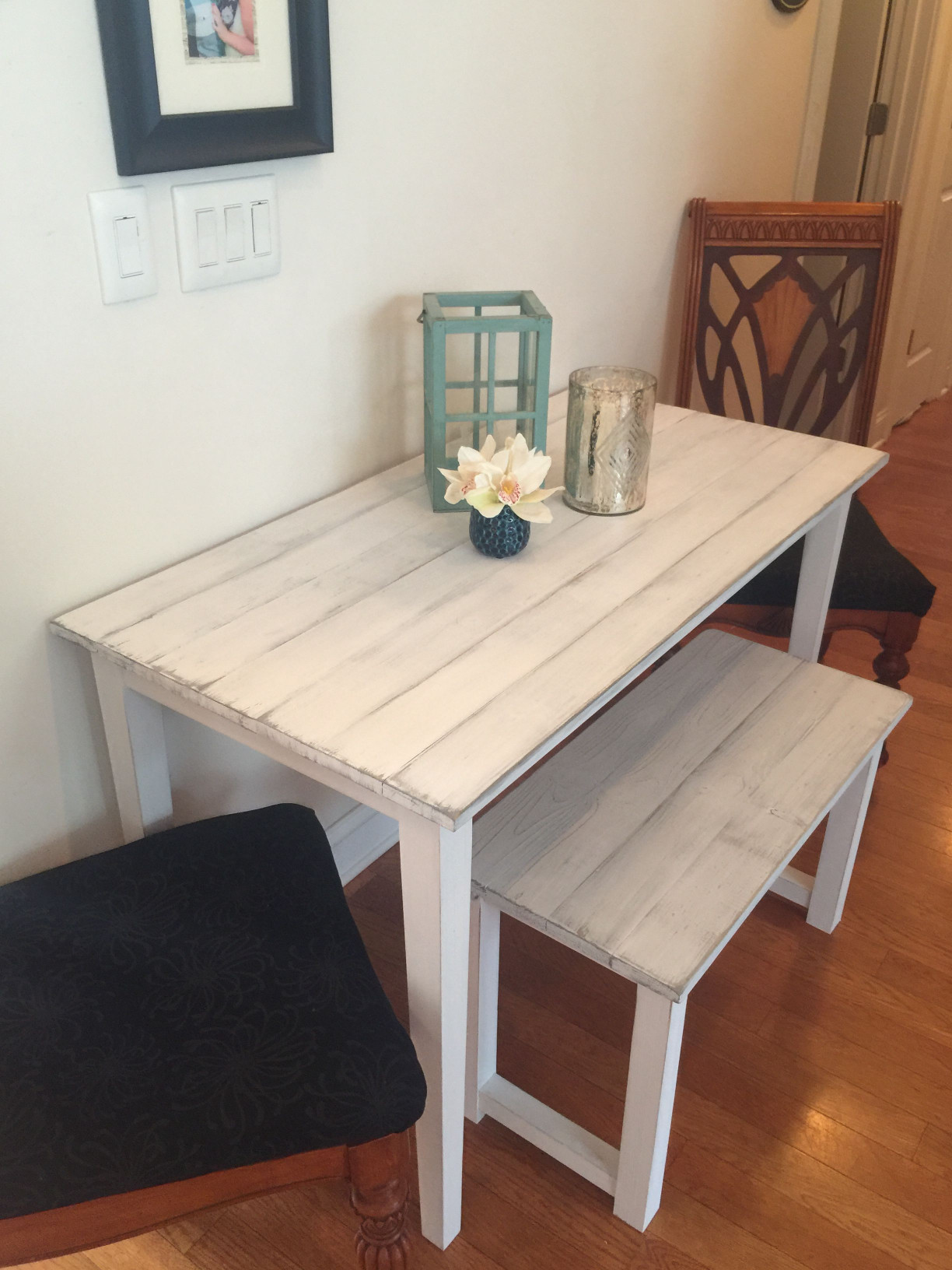 Small Kitchen Table With Bench
 Small farmhouse table for small room Bench and distressed