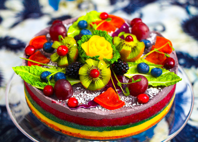 Vegan Birthday Cake
 Olenko’s Rainbow Raw Vegan Cake This cake is all