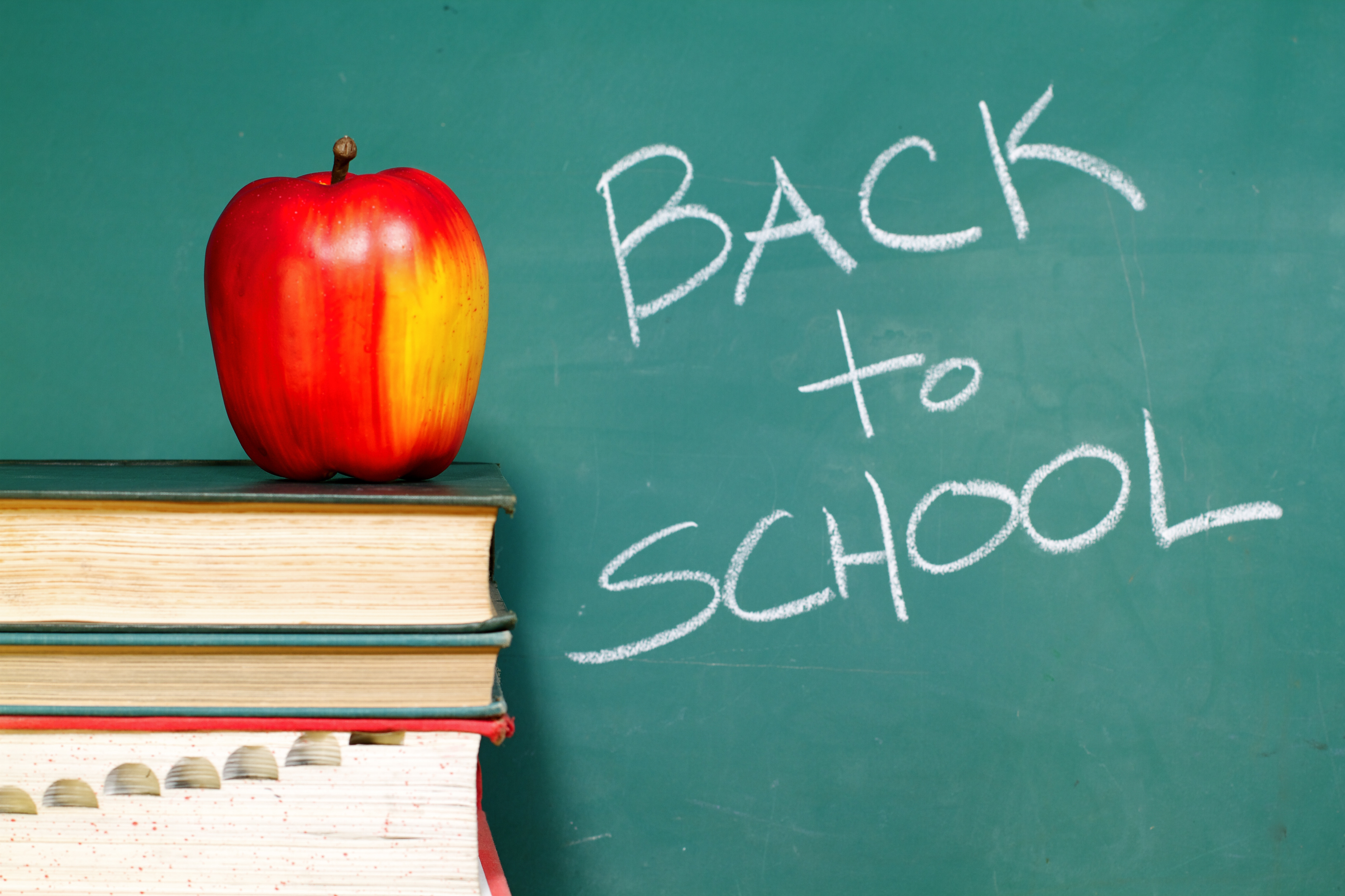 Back To School Chalkboard
 Back to School chalkboard and apple on books St Joseph