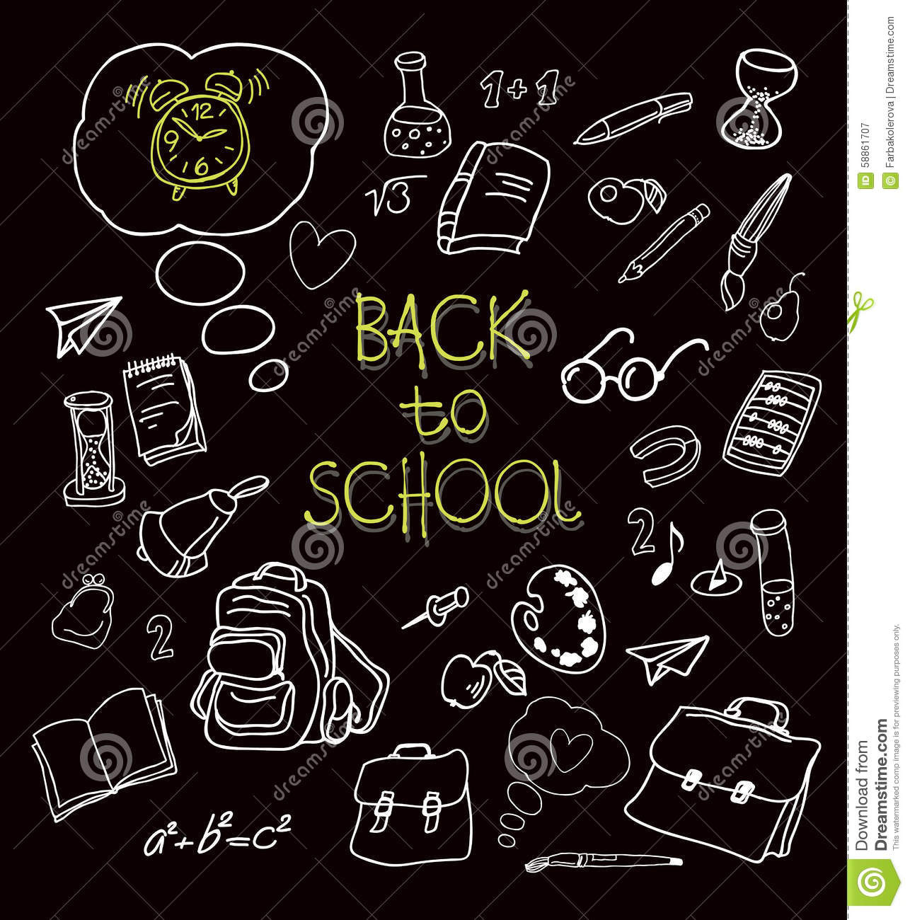 Back To School Chalkboard
 Back To School Doodles In Chalkboard Background Stock