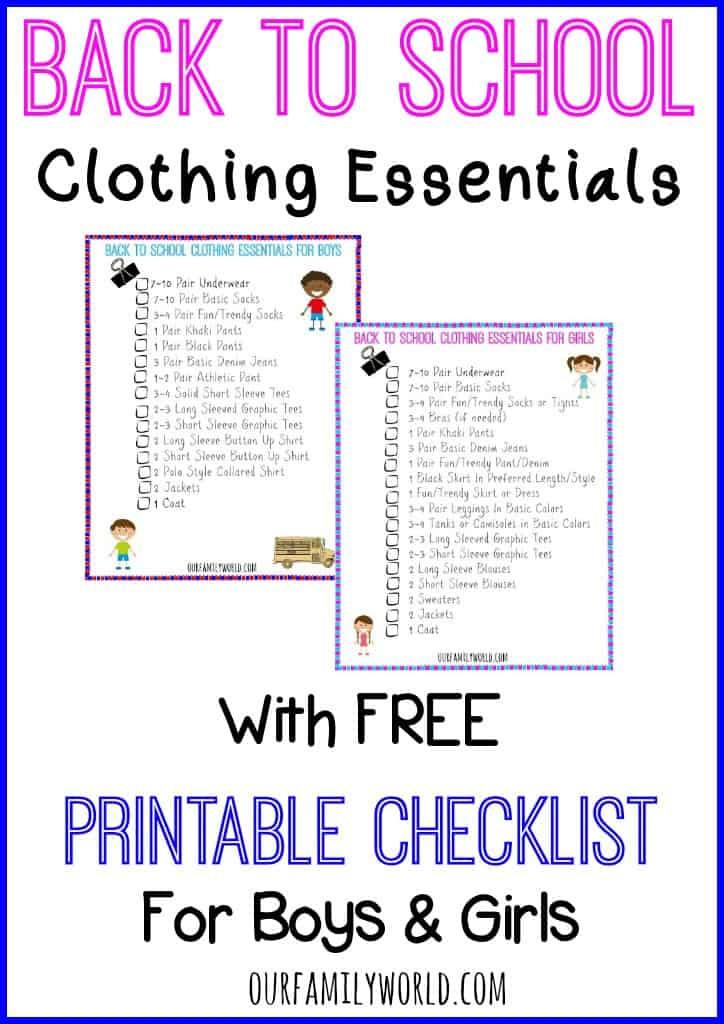 Back To School Checklist
 Back To School Clothing Essentials with Printable Checklists