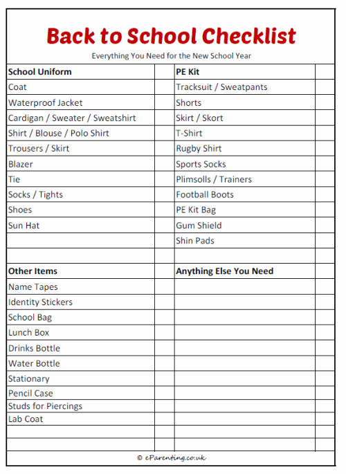 Back To School Checklist
 Back to School Checklist Free Printable