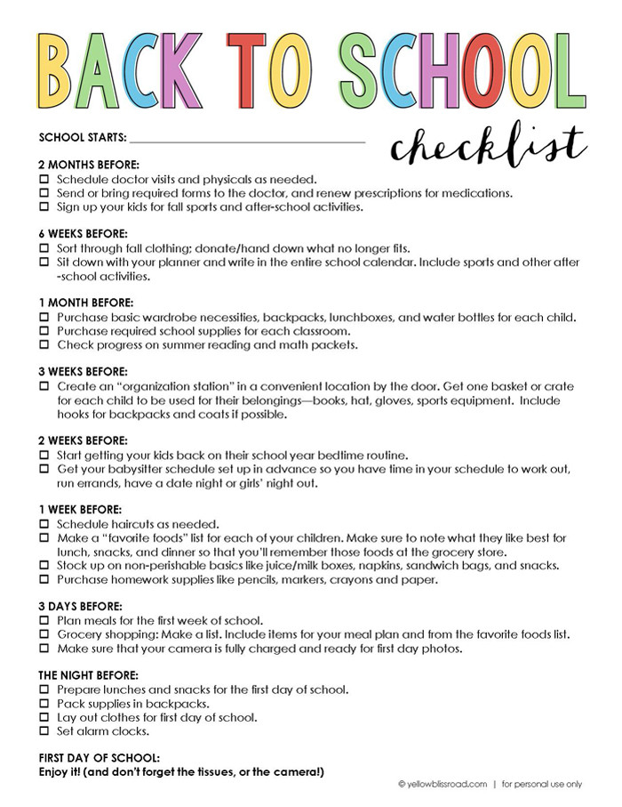 Back To School Checklist
 Back to School "All About Me" Free Printable Yellow