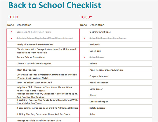 Back To School Checklist
 Back to school checklist fice Templates