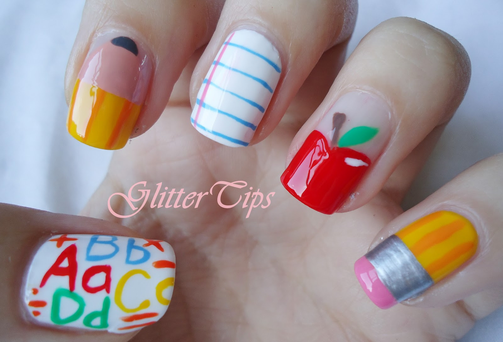 Back To School Nails
 Glitter Tips Back To School Nails