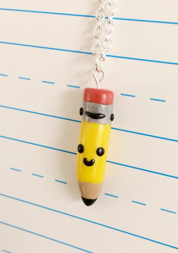 Back To School Necklace
 Pencil Clay Charm Necklace Back to School Jewelry Artist