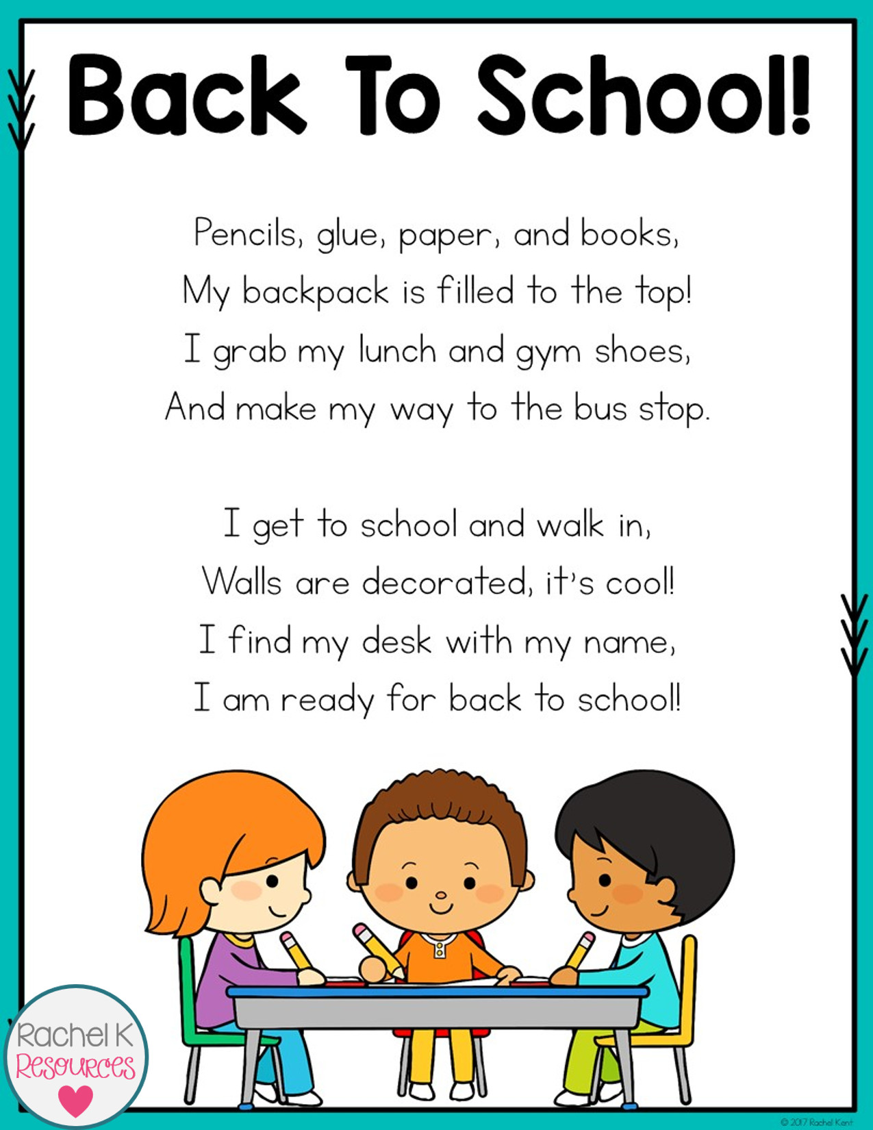 Back To School Poem
 Enjoy reading this FREE poem in the back to school season
