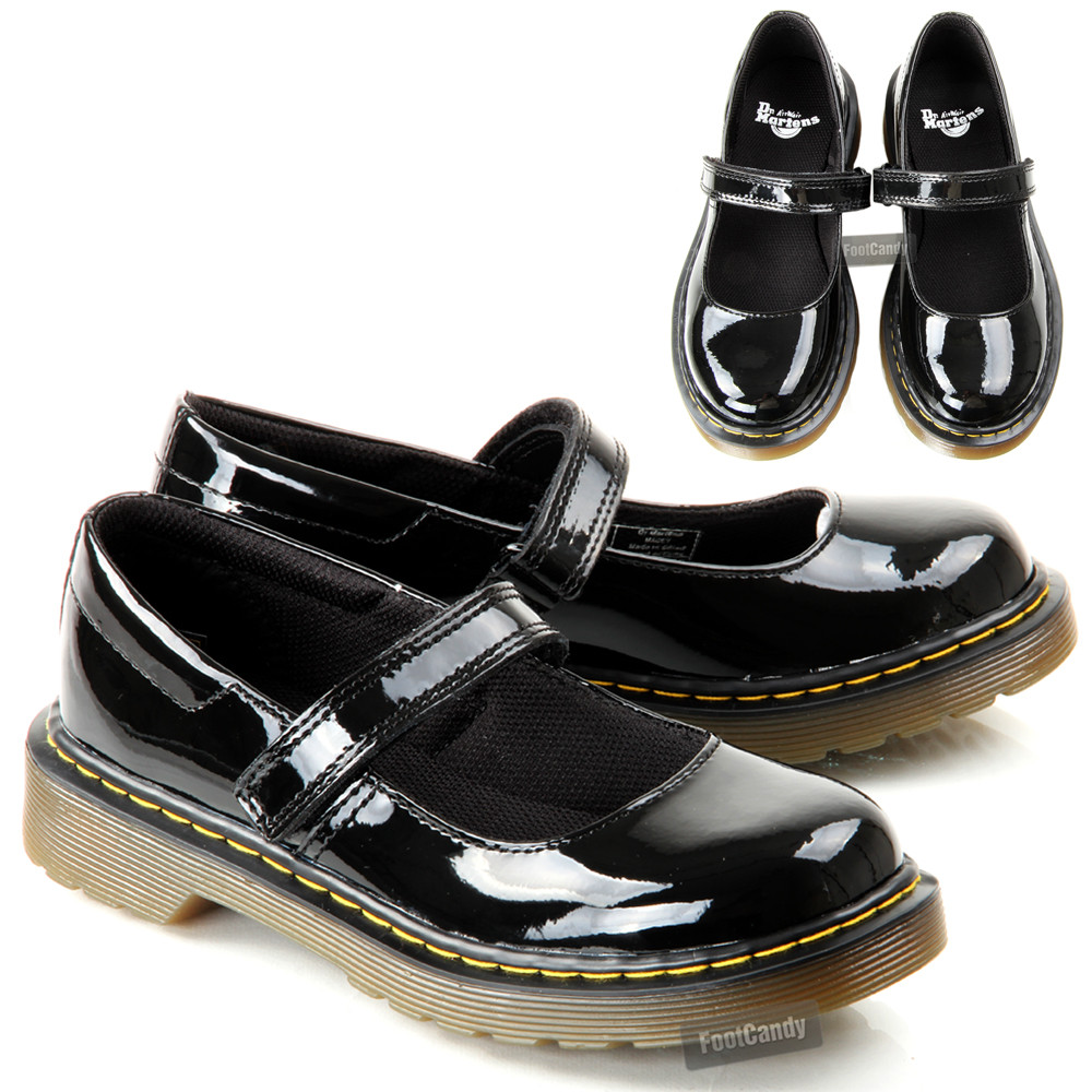 Back To School Shoes
 KIDS GIRLS DR MARTENS MACCY MARY VELCRO BLACK LEATHER BACK