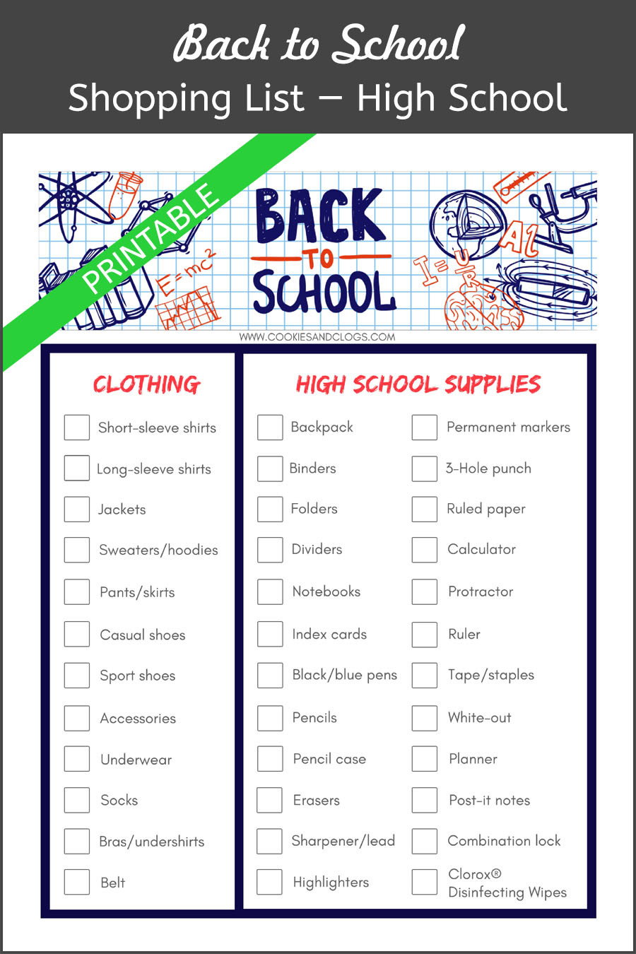 Back To School Shopping List
 No More Playing Printable Back to School Shopping List
