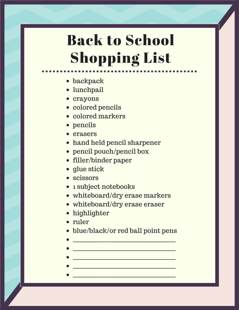Back To School Shopping List
 back to school shopping list Bringing Back the Peace