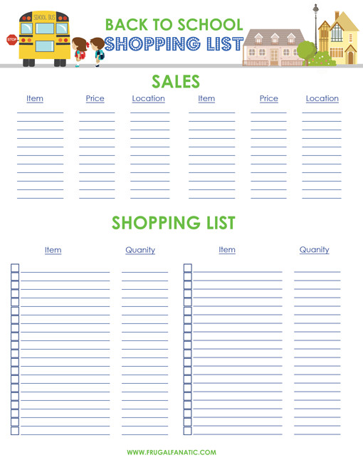 Back To School Shopping List
 Back To School Shopping List FREE Printable Frugal Fanatic