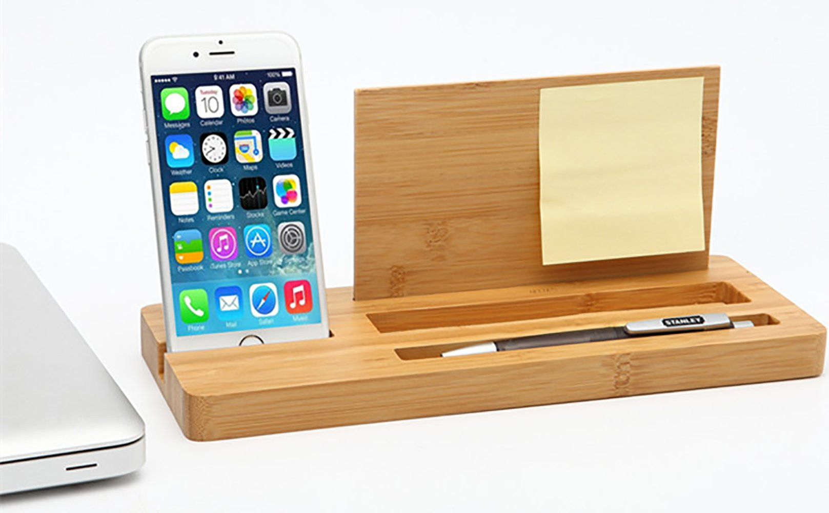 Bamboo Desk Organizer
 Bamboo Wood Small Desk Organizer with 4 Slot Phone Stand