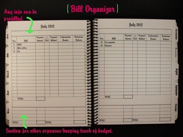 Calendar Organizer Planner
 Customized Bill Organizer & Monthly Calendar