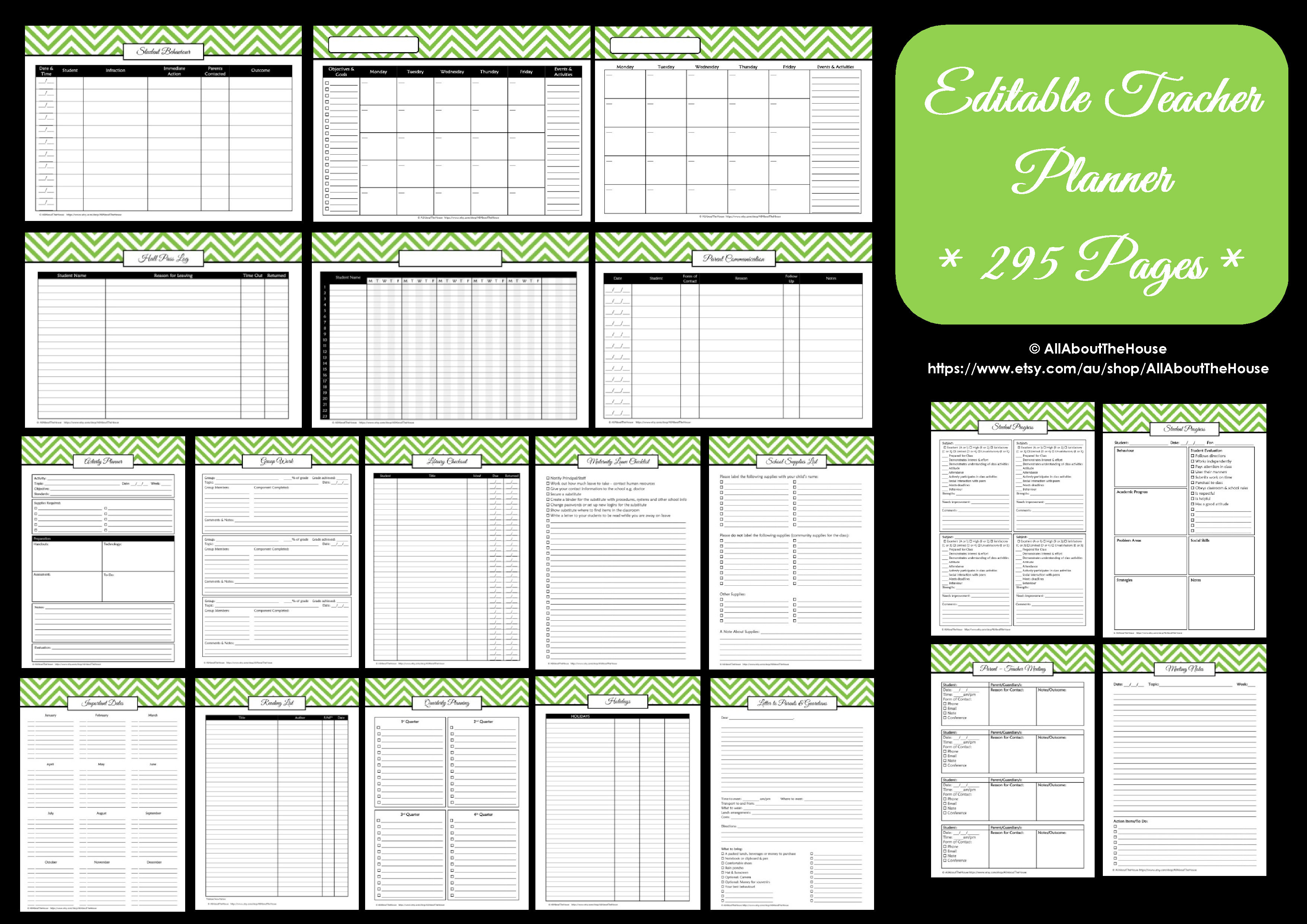 Calendar Organizer Planner
 Editable Chevron Printable Teacher Planner