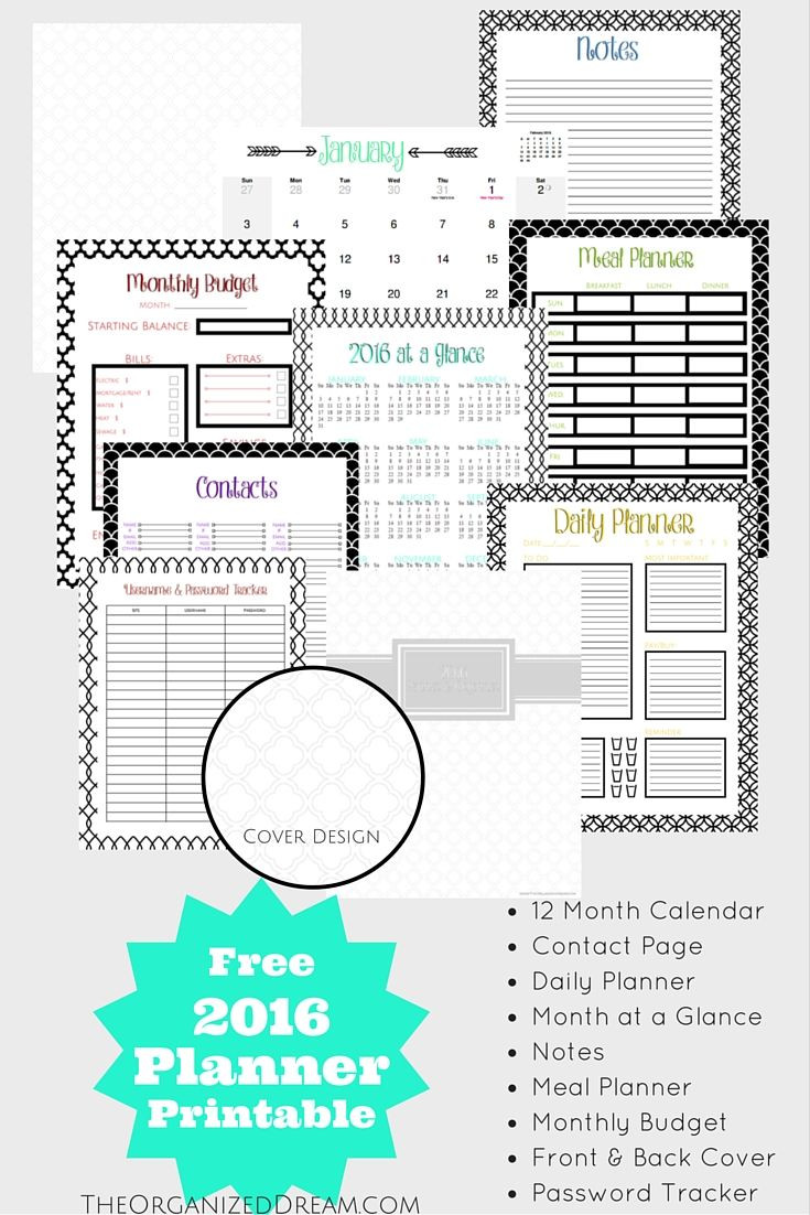 Calendar Organizer Planner
 FREE Printable 2016 Planners & Calendars Sparkles of
