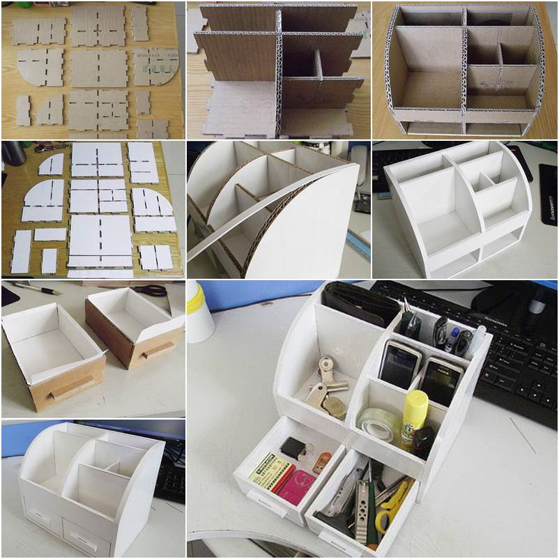 Cardboard Desk Organizer
 DIY Cardboard Desktop Organizer with Drawers