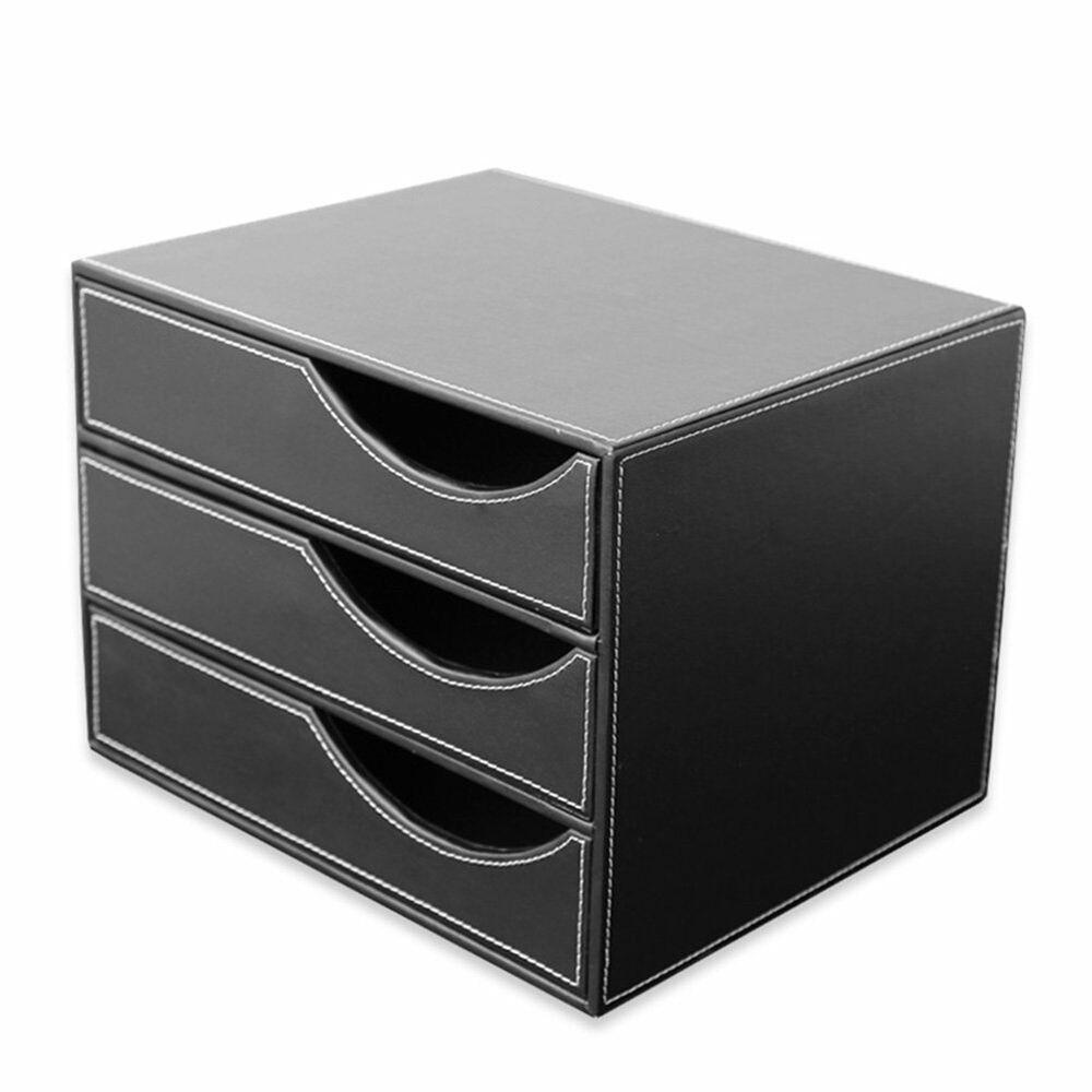 Desk File Organizer
 3 Drawer PU Leather fice Filing Cabinet Desk File
