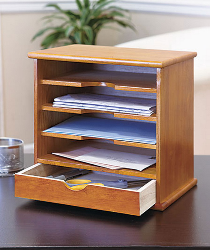 Desk Mail organizer New New Desk Mail organizer 1 Drawer 4 Slot Natural solid Wood