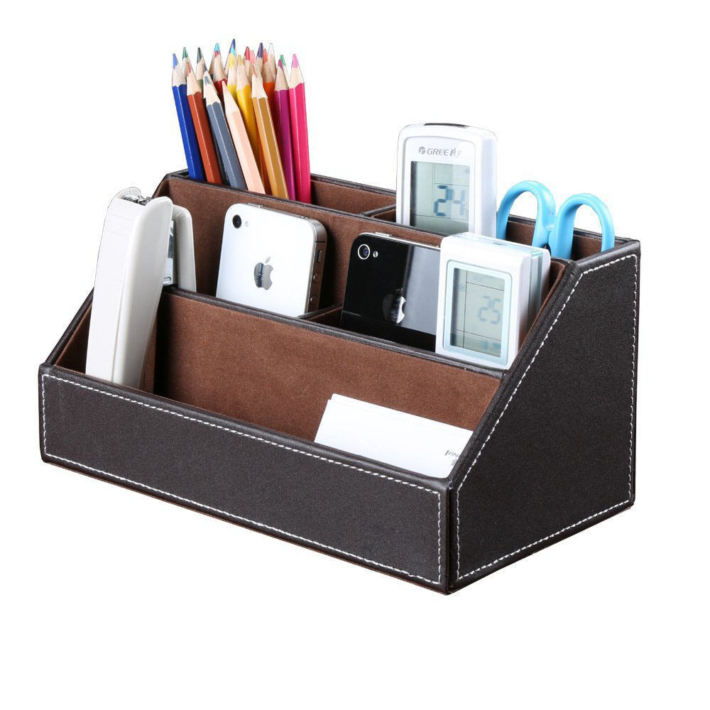 Desk Organizer Box
 fice Desk Accessories 5 slot PU Leather Stationery