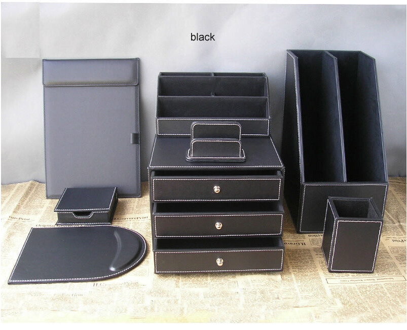 Desk Organizer Set
 8PCS office leather desk organizer set file drawer stand