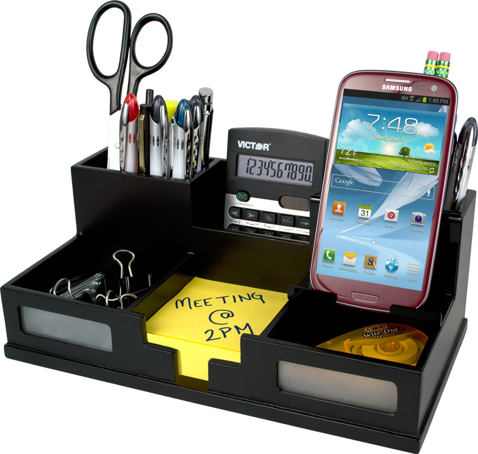 Desk Phone Stand Organizer
 Victor 9525 5 Midnight Black Desk Organizer with Smart