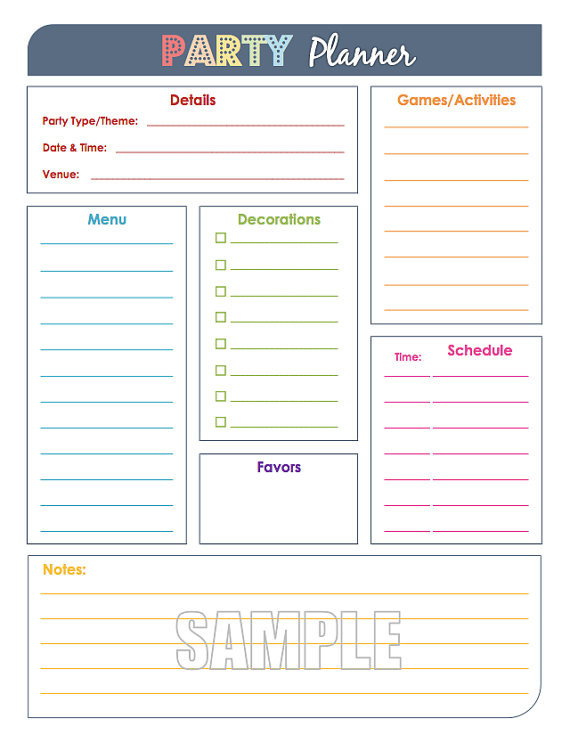 Event Planner organizer Beautiful Party Planner and Party Guest List Set Editable organizing