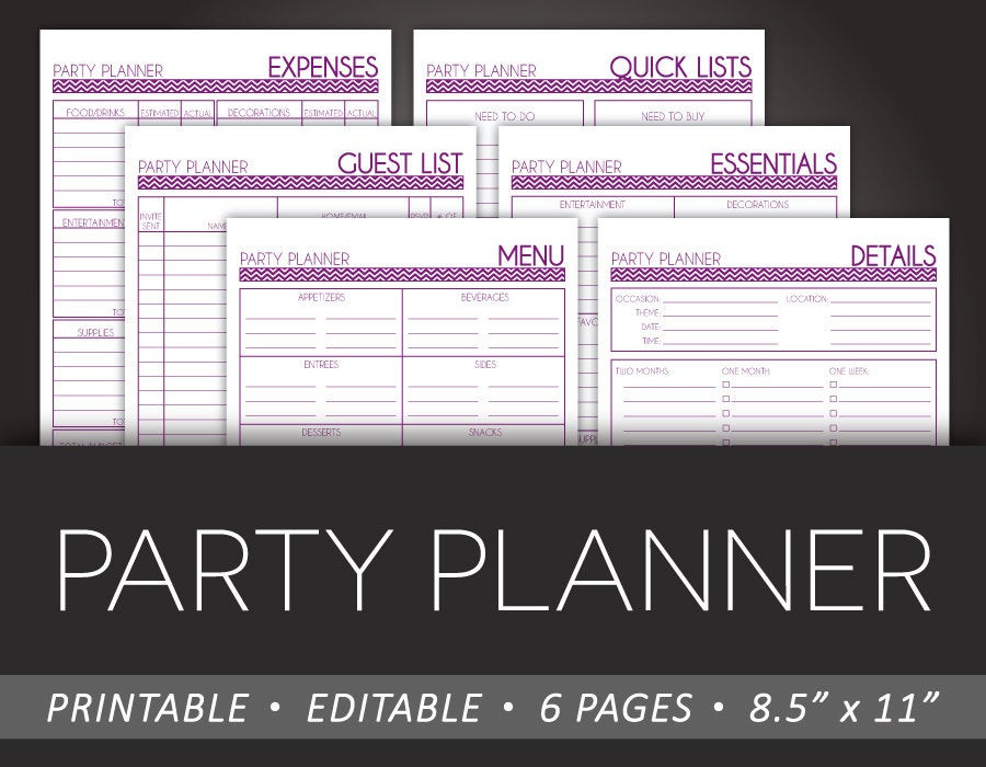 Event Planner Organizer
 Simple Party Planner Printable 8 5 x 11 Editable PDF DIY