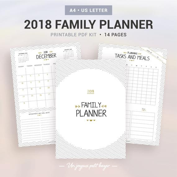 Family Planner Organizer
 2018 FAMILY PLANNER Printable Family organizer monthly