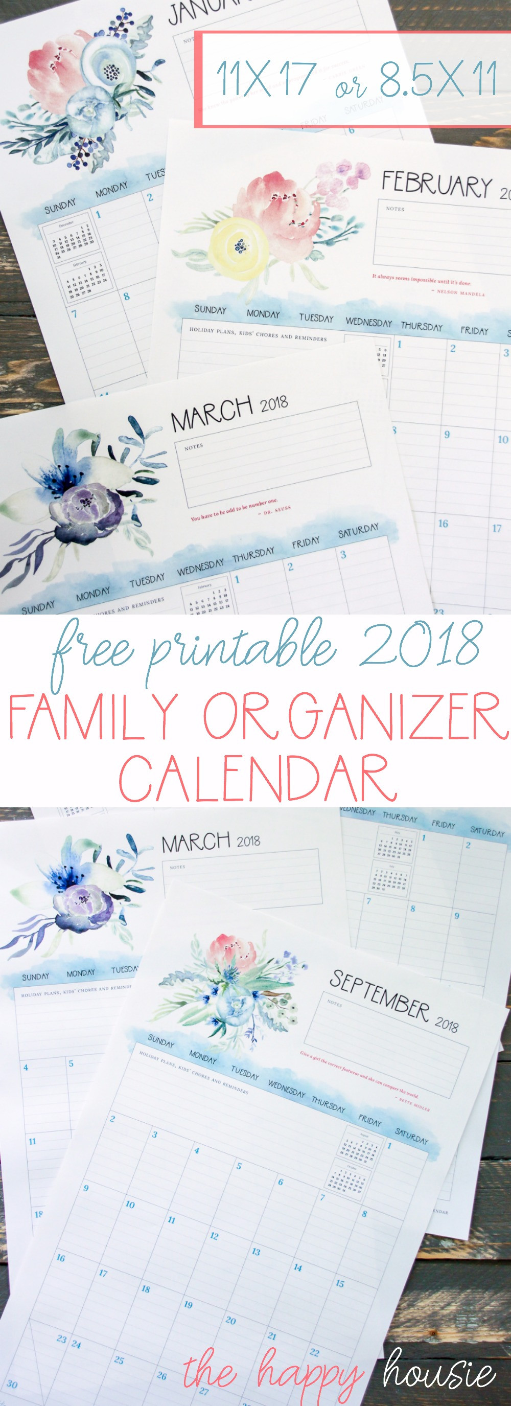 Family Planner Organizer
 Free Printable 2018 Family Organizer Calendar