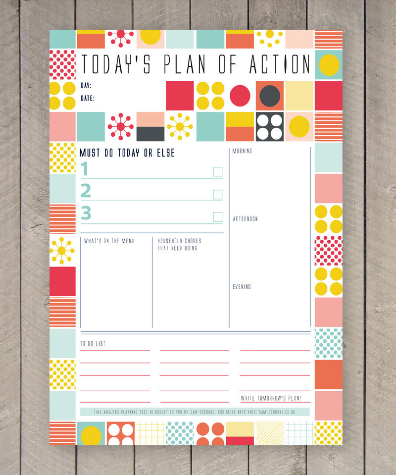 Family Planner Organizer
 Printable Day Planner Family Organiser Mid Century Colourful