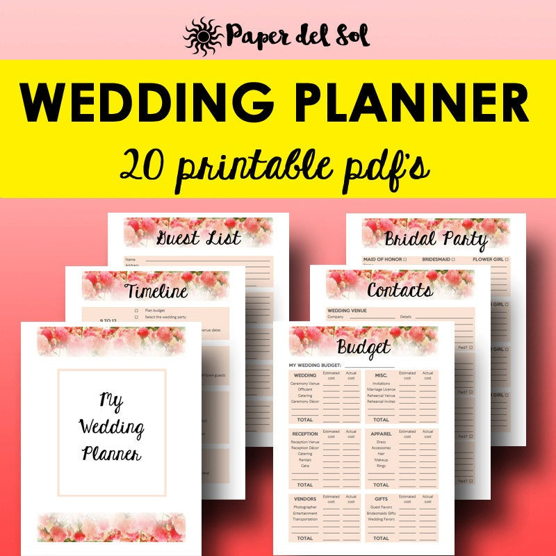 Free Printable Wedding Organizer Binder
 Wedding Planner Printable Wedding Planner Book Printable