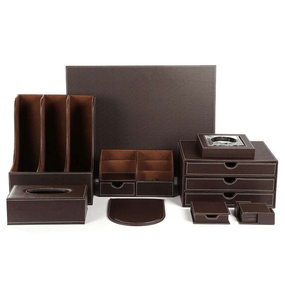 Leather Desk Organizer
 Wholesale 9pcs set Leather Wooden fice Desk Organizer