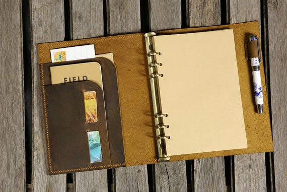 Leather Organizer Planner
 Personalized A5 leather binder notebook A5 leather organizer