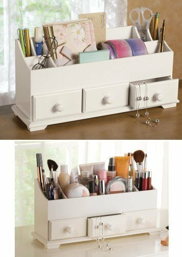 Makeup Desk Organizer
 White 3 Drawer Desk Makeup Counter Storage Organizer Wood