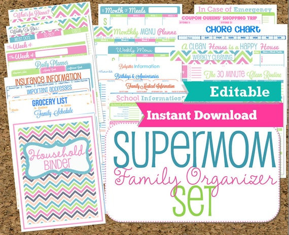 Mom Planner Organizer
 EDITABLE and INSTANT DOWNLOAD Mom Planners Home Organization
