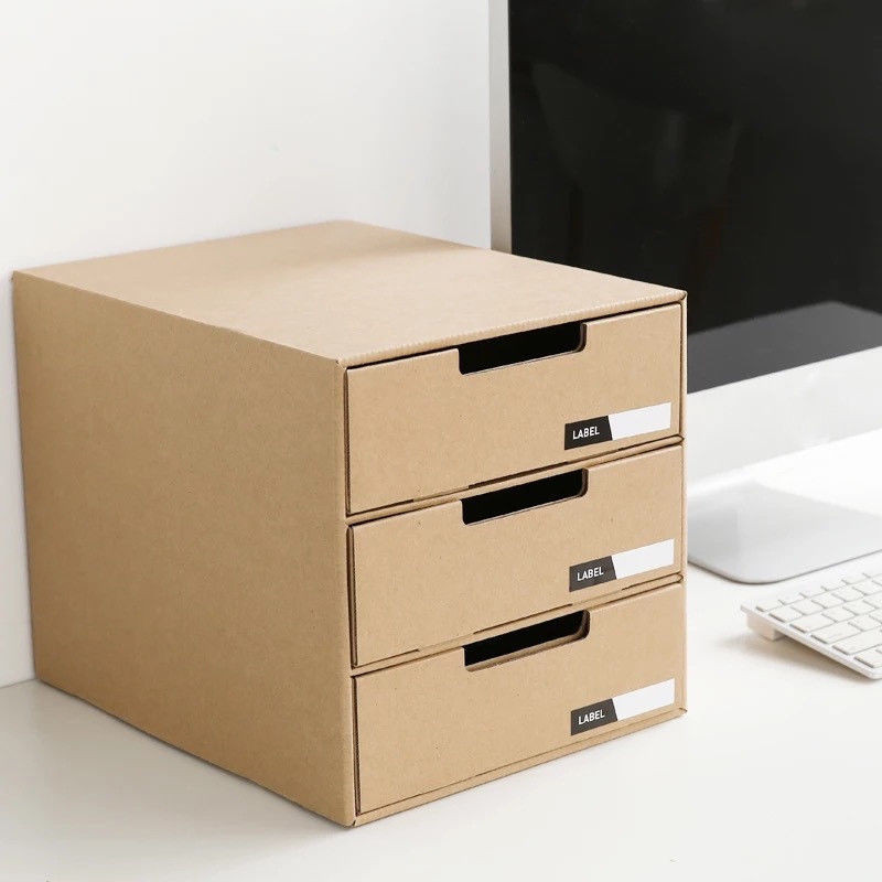 Paper Organizer Box
 A4 3 Layer Kraft Paper Desktop Drawer Style Storage Boxes
