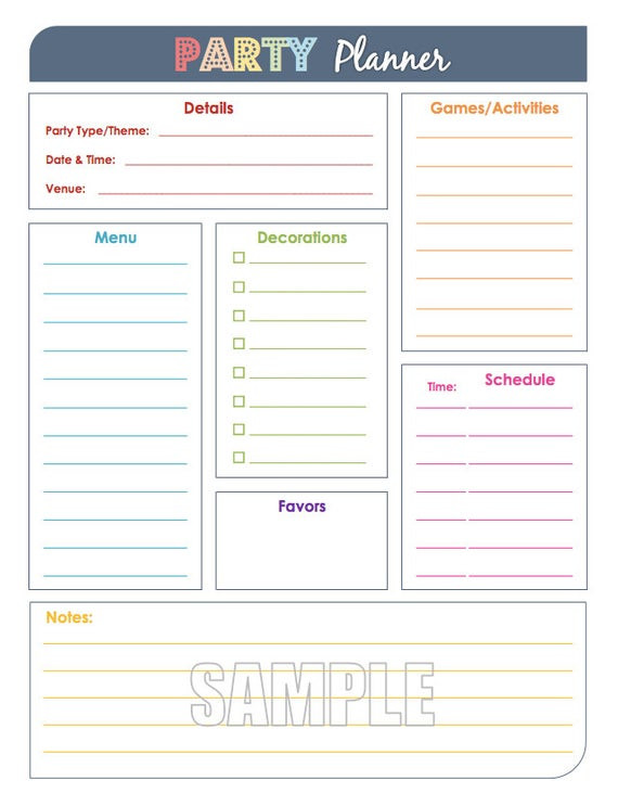 Party Planner organizer Awesome Party Planner and Party Guest List Set Editable organizing