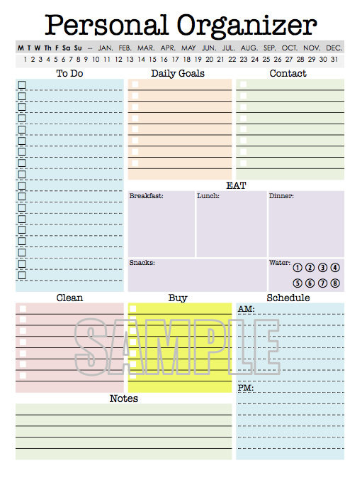 Personal Organizer Planner
 Personal Organizer EDITABLE Daily planner weekly planner