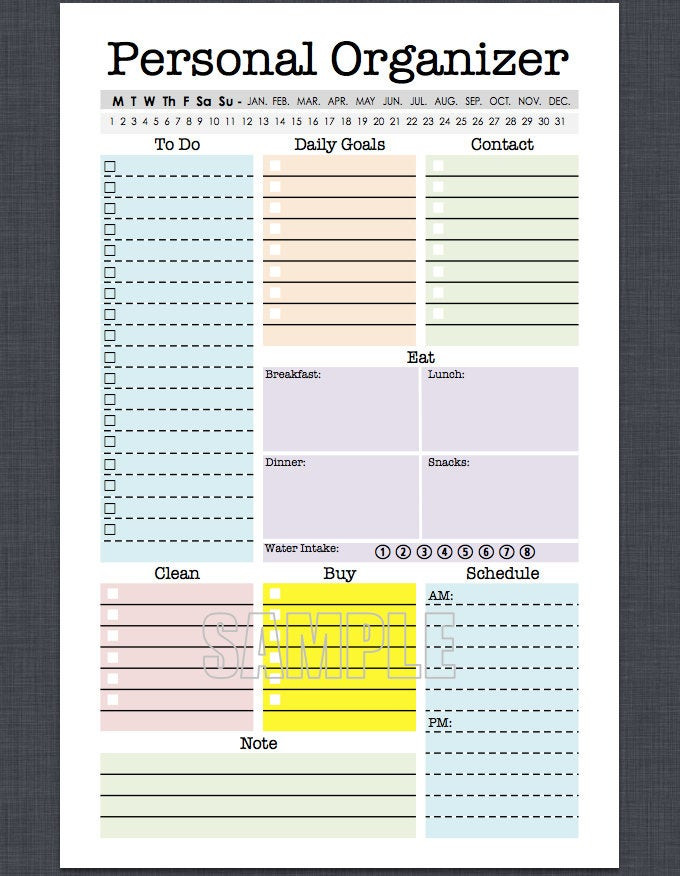 Personal Organizer Planner
 Mini Personal Organizer Half Letter Size Editable daily