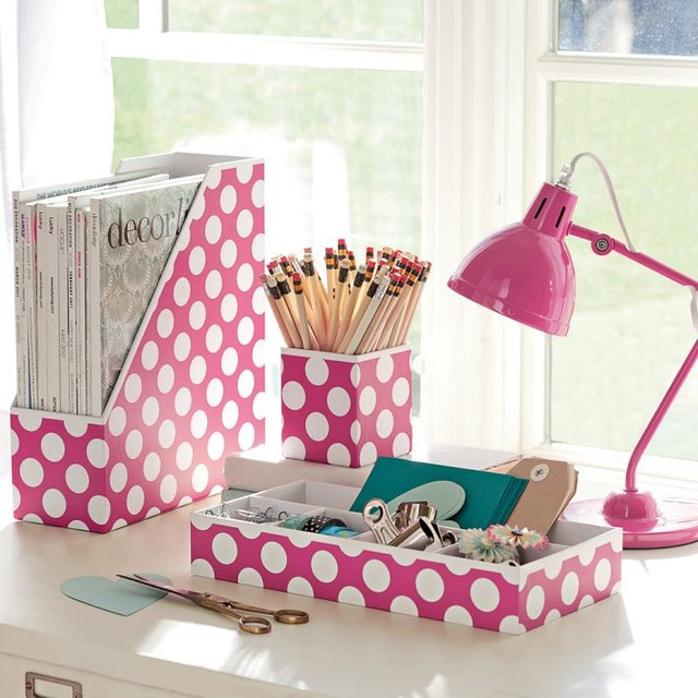 Pink Desk Organizer
 Preppy Paper Desk Accessories Pink Dottie Set of 3