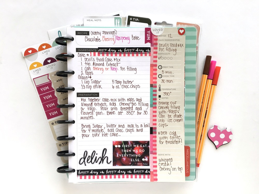 Planner Organization
 filling up The Happy Planner™ Recipe Organizer — me & my